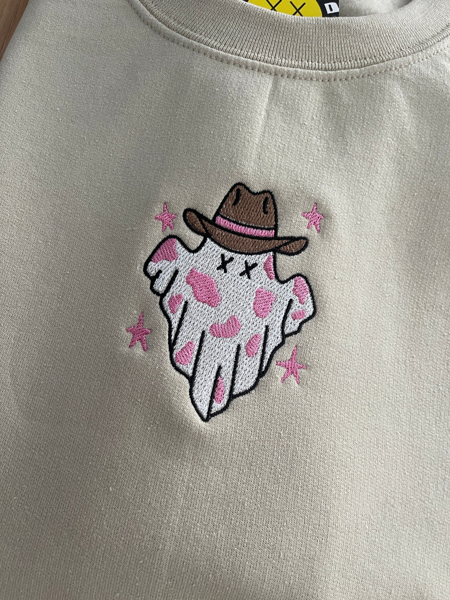 Cowboy Hat Cow Print Ghost Embroidery