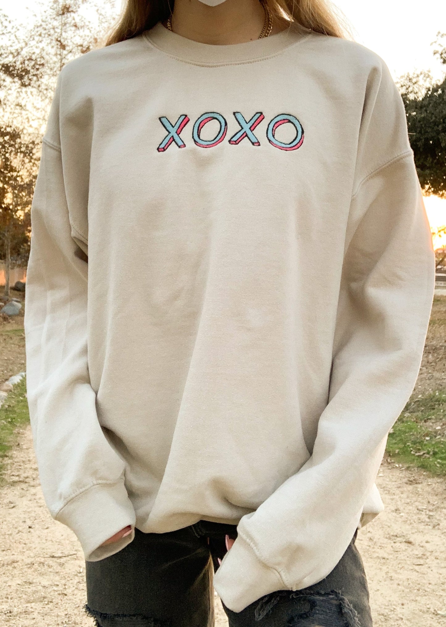 XOXO Tan Embroidered Sweatshirt