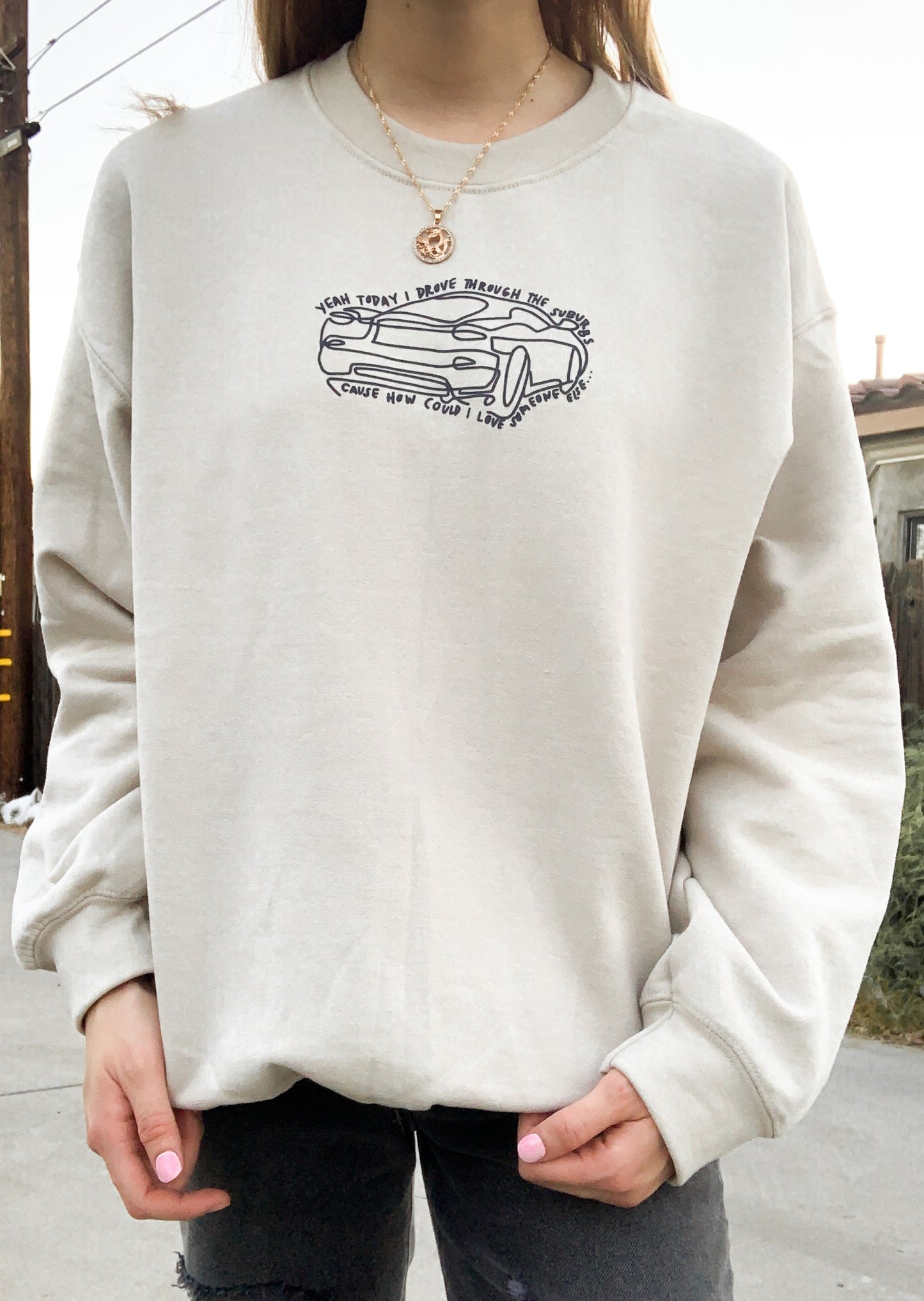 Drove through the suburbs Tan Vinyl Car Sweatshirt