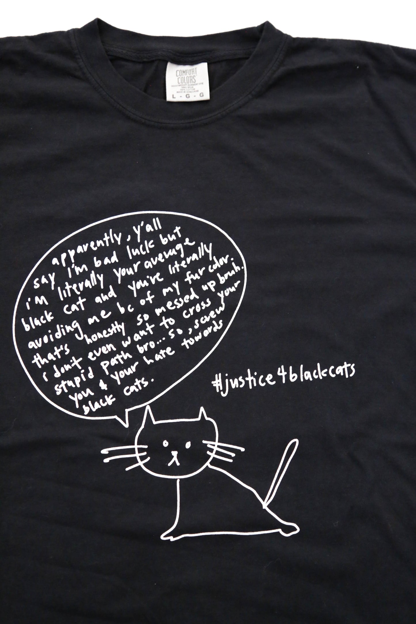 Justice for Black Cats Black Comfort Color Screen Printed T Shirt