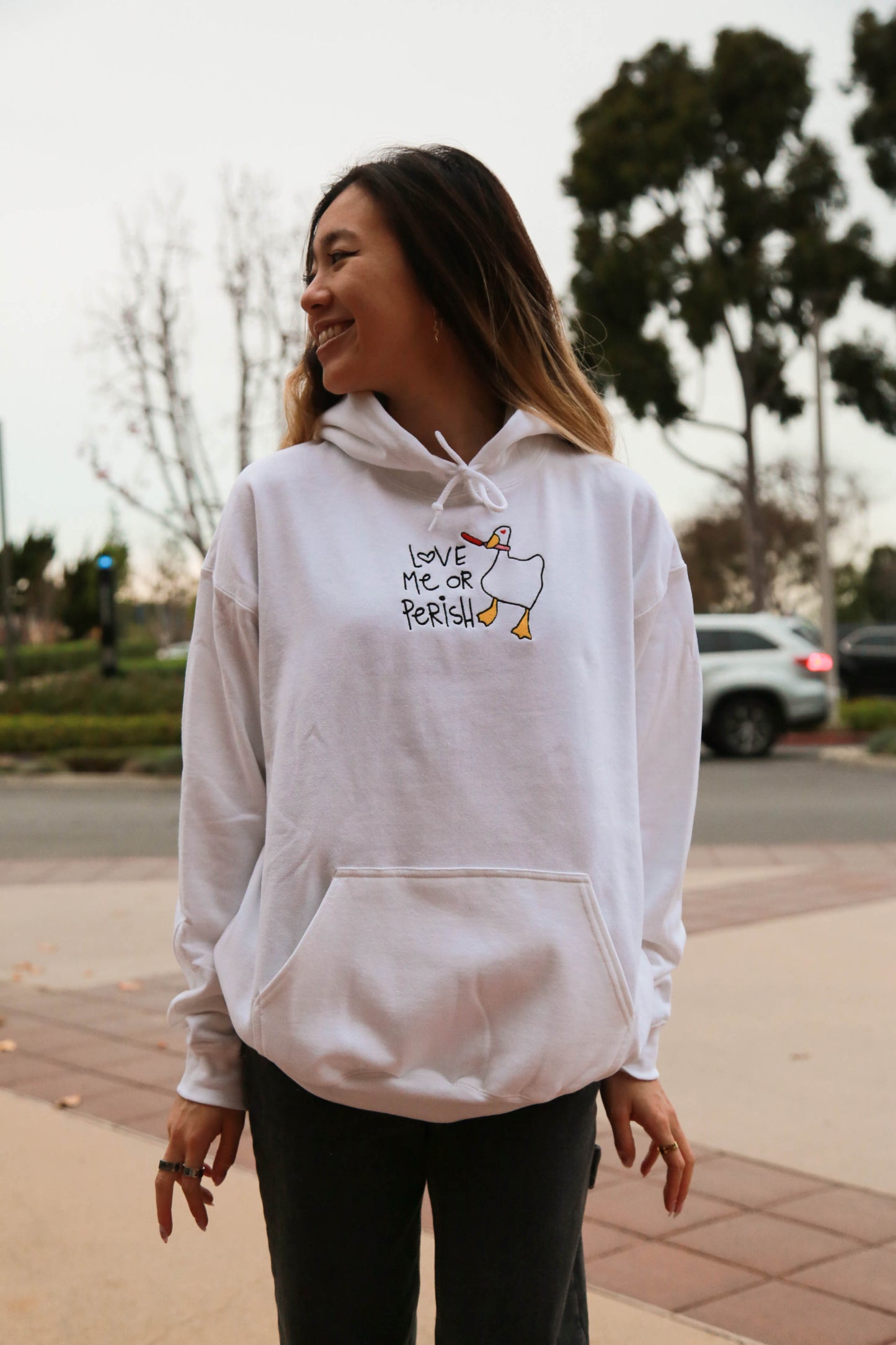 Love Me or Perish Goose Embroidery