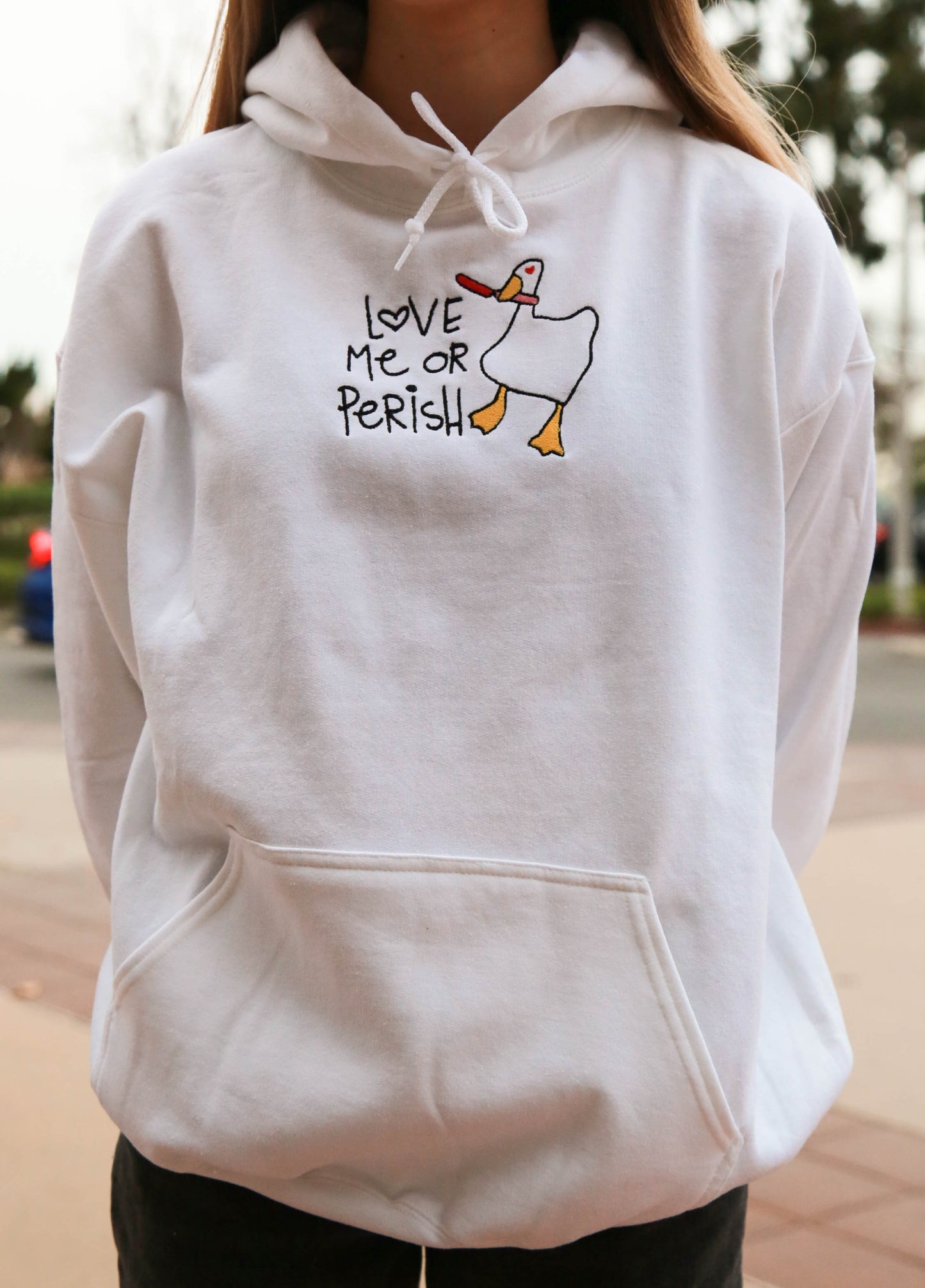 Love Me or Perish Goose Embroidery