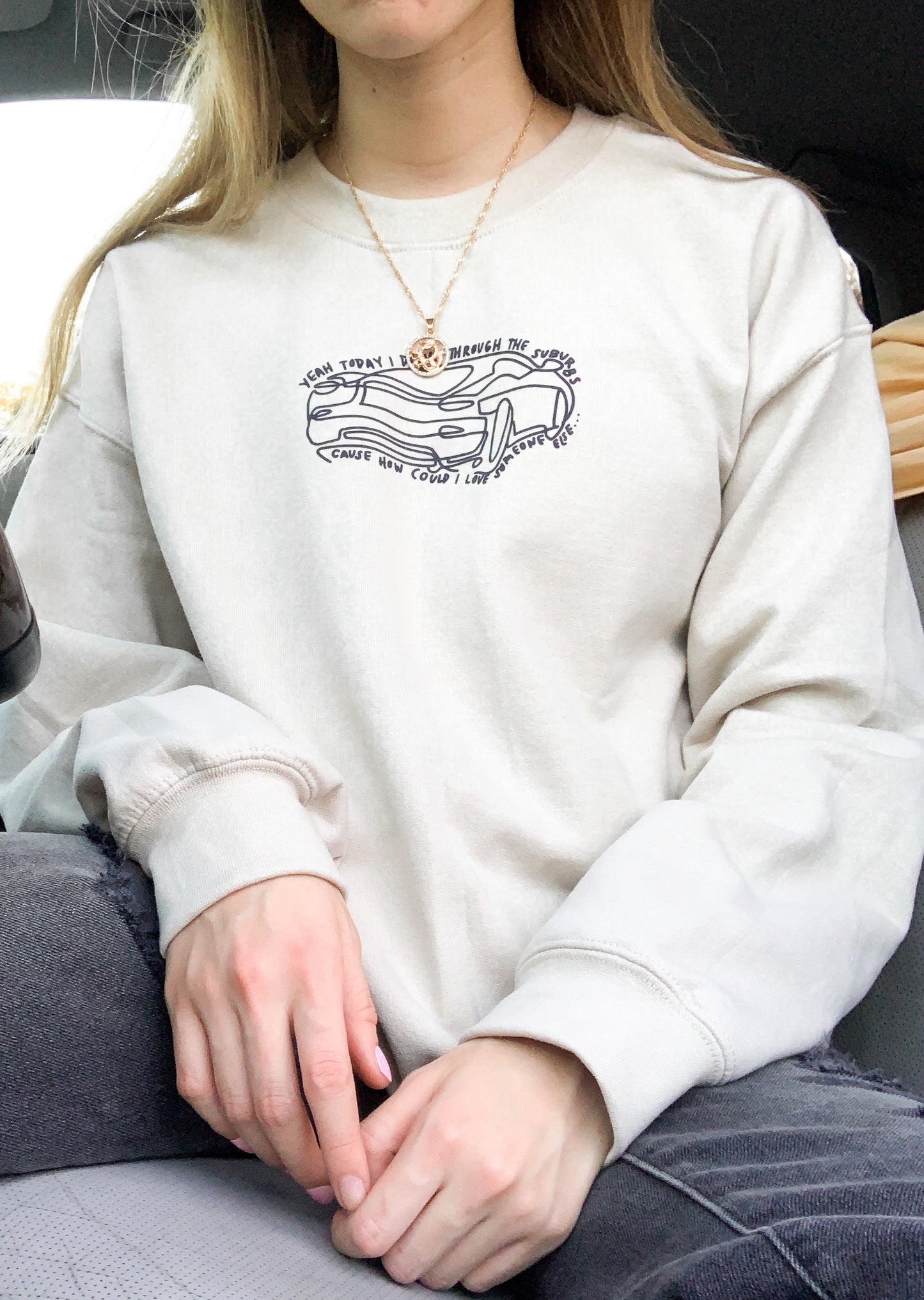 Drove through the suburbs Tan Vinyl Car Sweatshirt