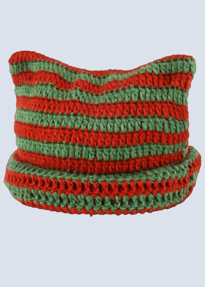 Crochet Cat Ear Striped Beanie Hat