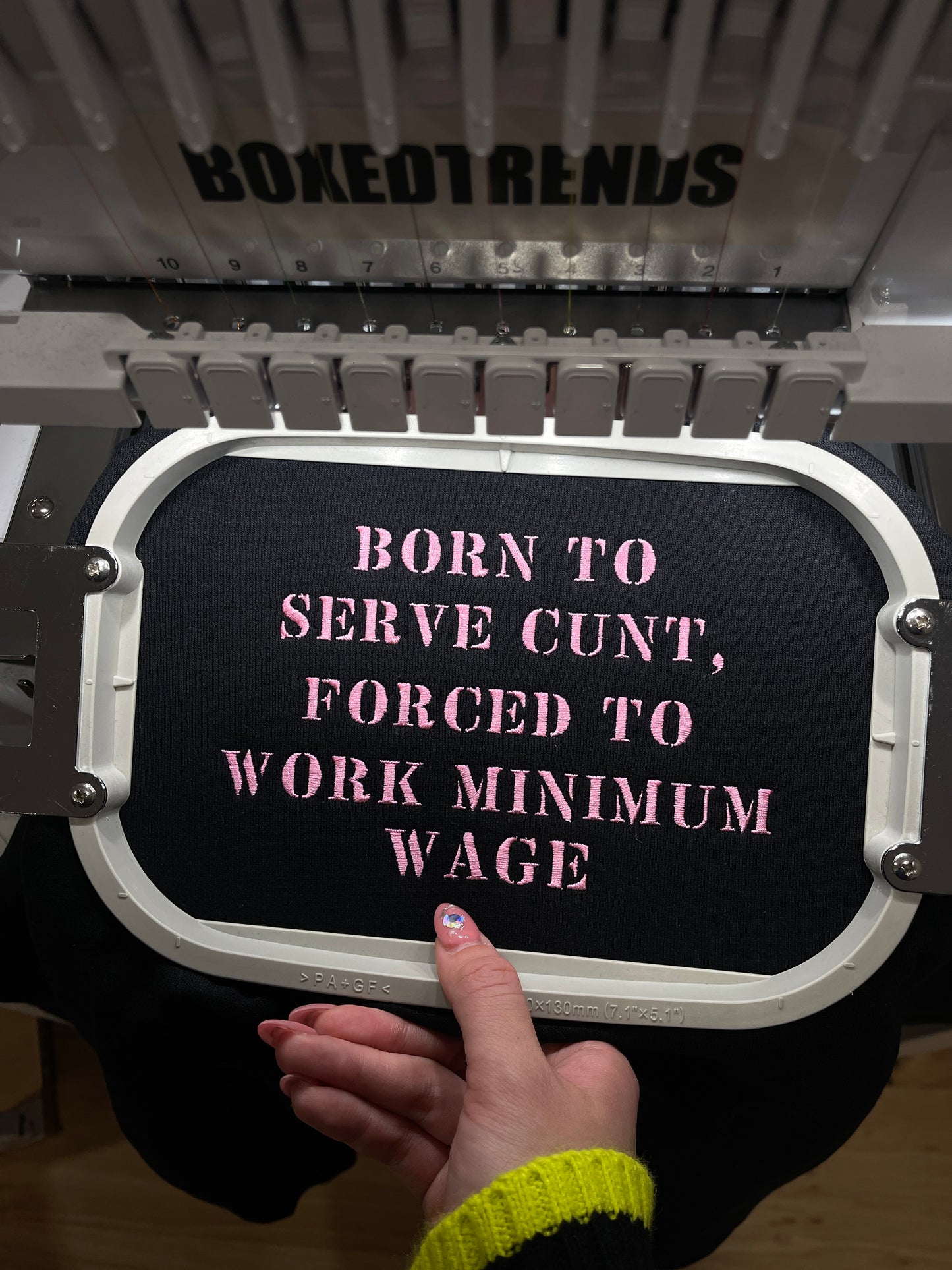 Born to Serve, Forced to Work Embroidery