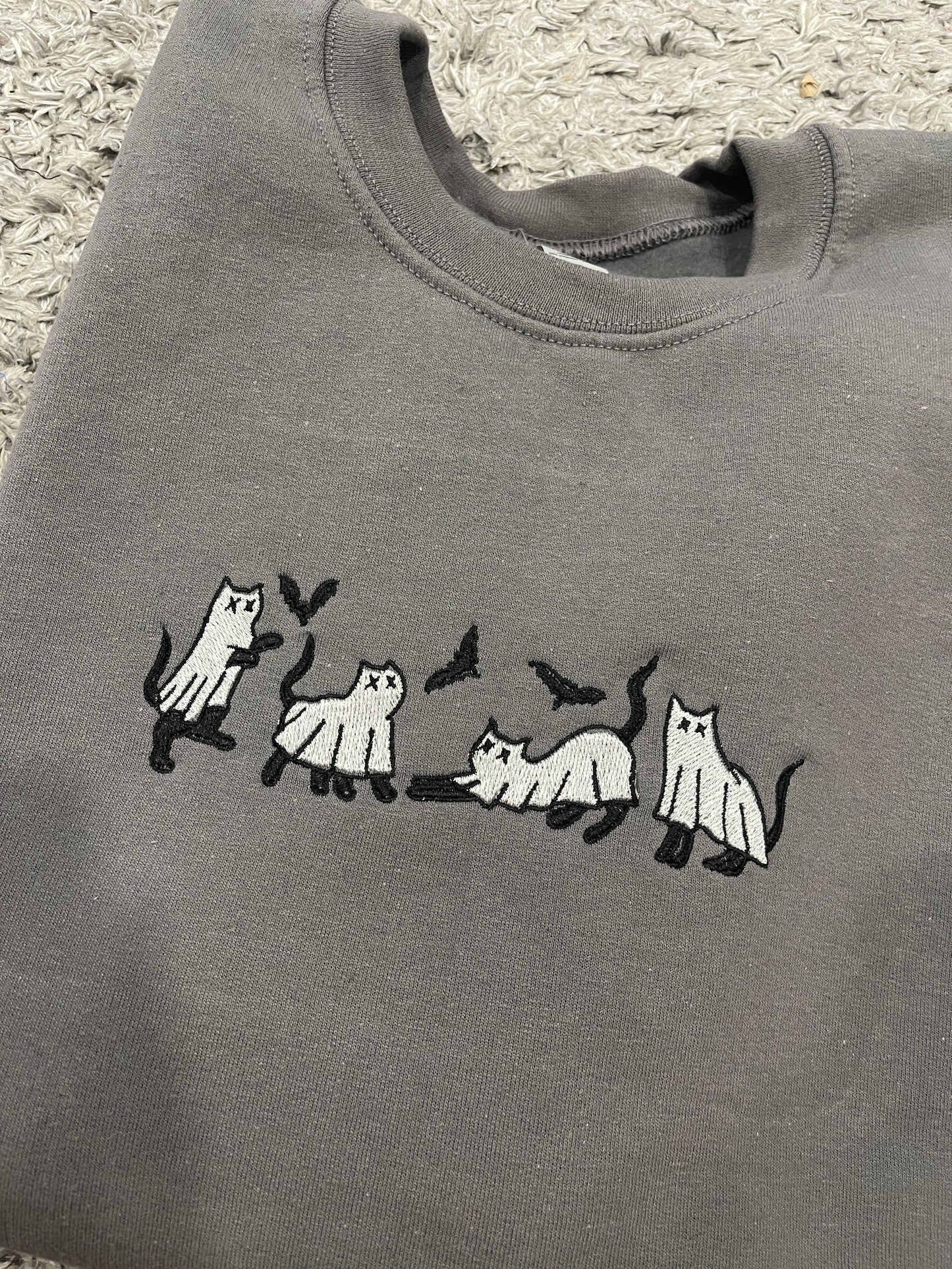 Black Ghost Cats with Bats Embroidery