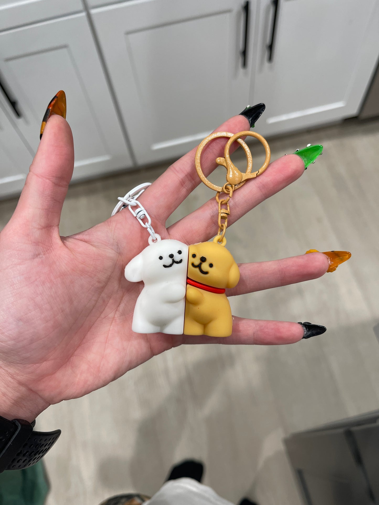 Magnetic White Dog and Golden Retriever Brown Bear and White Bear Matching Keychains