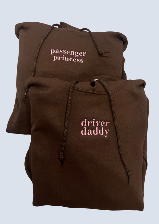 "Passenger Princess" and "Driver Daddy" Embroidered Matching Set