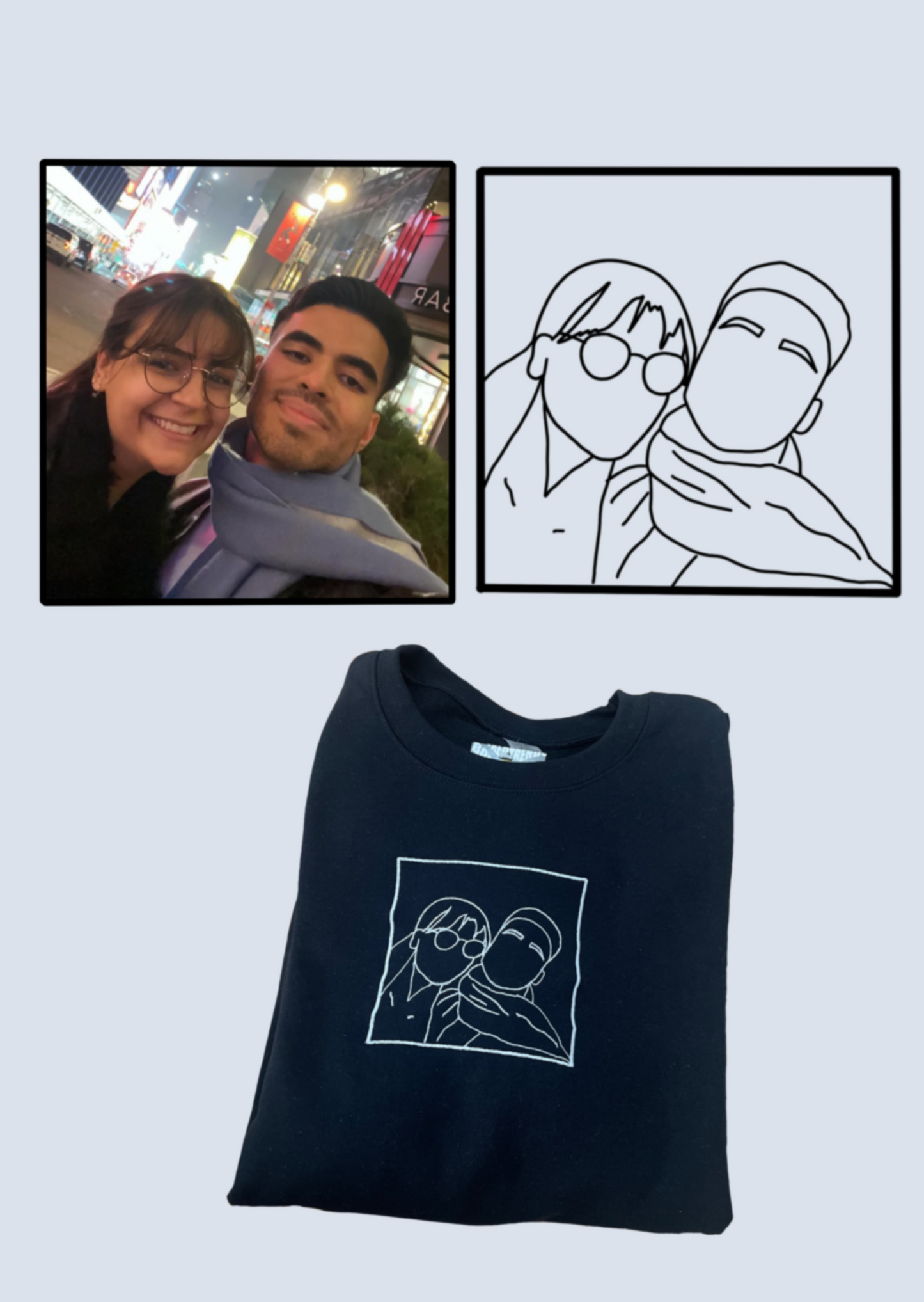 Custom Embroidered People + Pets Outline Hoodie/Sweatshirt