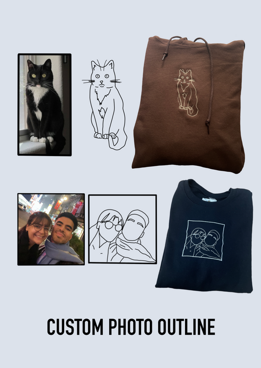 Custom Embroidered People + Pets Outline Hoodie/Sweatshirt