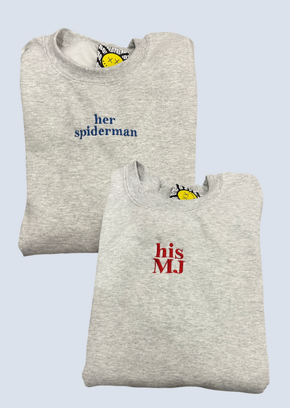 "her Spiderman" "his MJ" Embroidered Matching Set