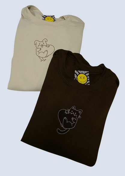 Heart Puppy and Kitty Embroidered Matching Set