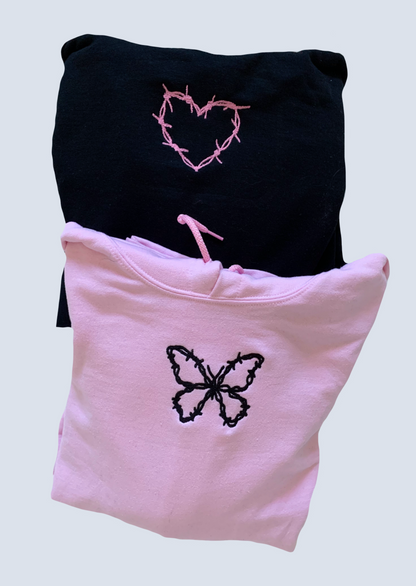 Barbed Wire Heart and Butterfly Embroidered Set