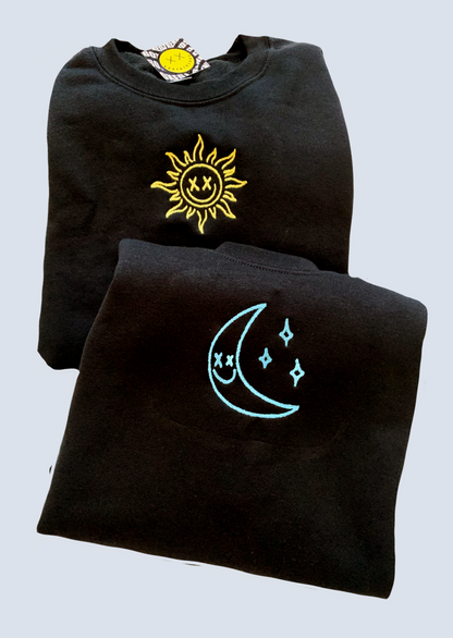 Sun and Moon Embroidered Set: Black