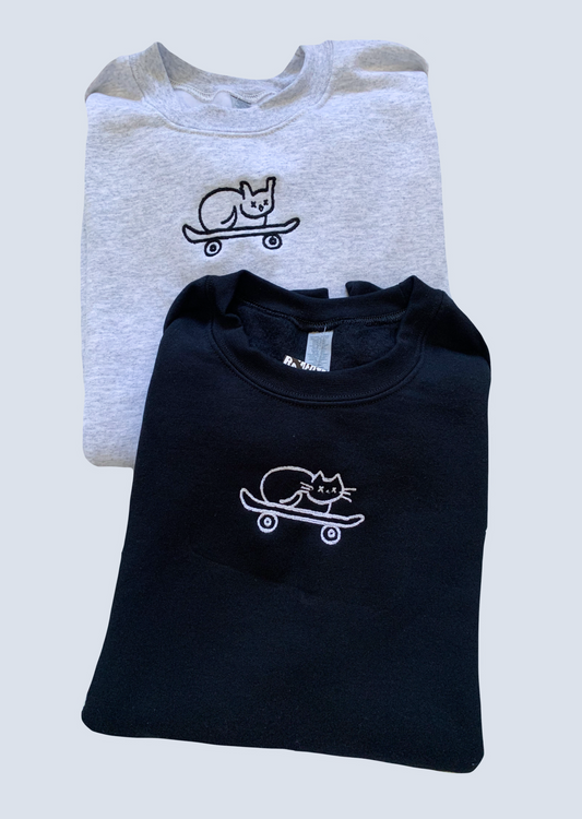 Skateboarding Dog and Cat Embroidered Matching Set