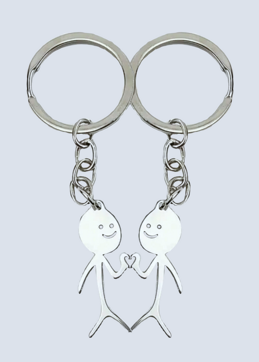 Matching Finger Heart Hands Stick Figure Silver Keychains