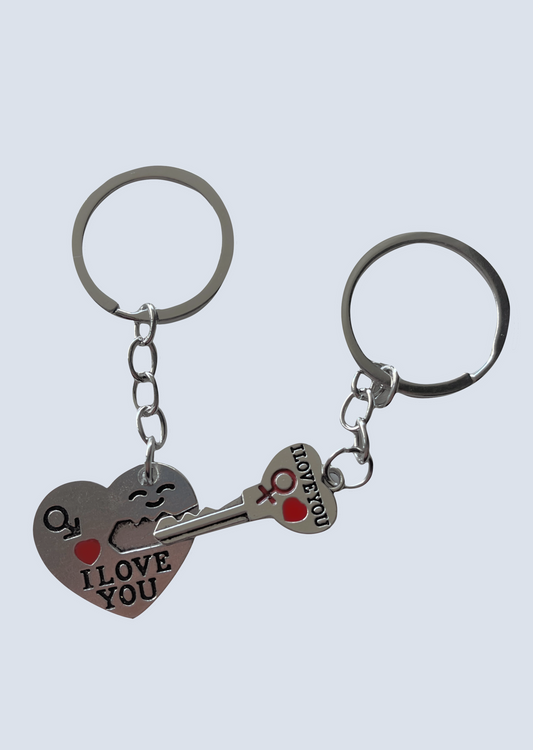 I Love You Key Lock Heart Silver Keychains