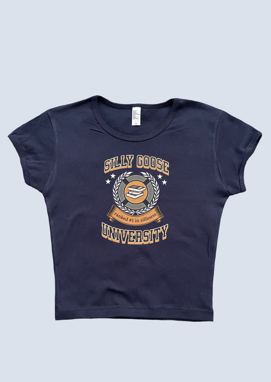 Silly Goose University Cropped Baby Tee