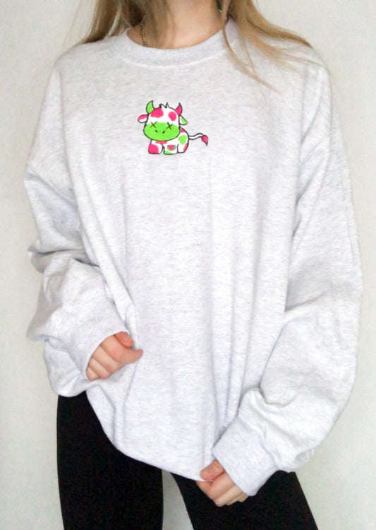 Watermelon Cow Embroidered Sweatshirt