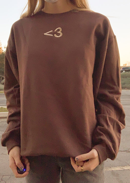Heart <3 Brown Embroidered Singular Sweatshirt