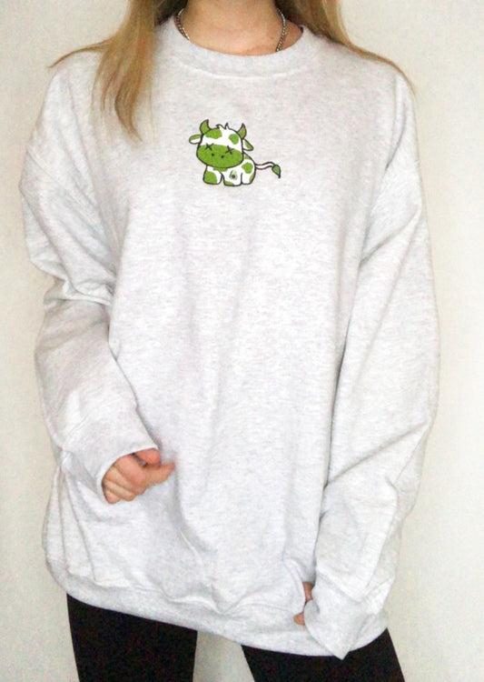 Avocado Cow Embroidered Sweatshirt