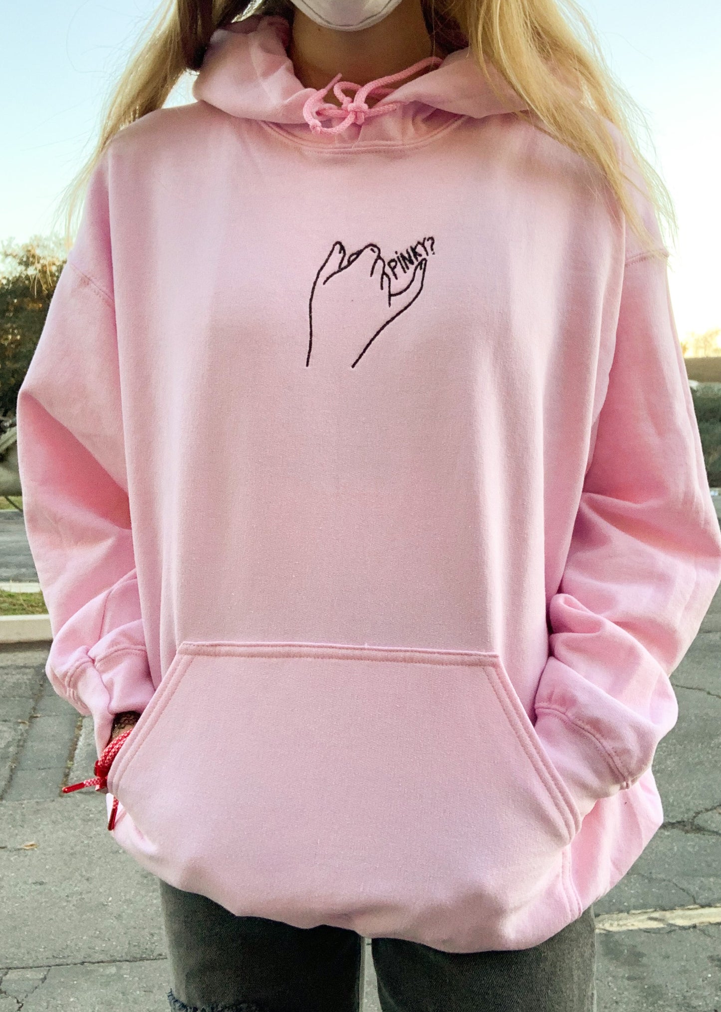 Pinky Promise Singular Pink Embroidered Hoodie
