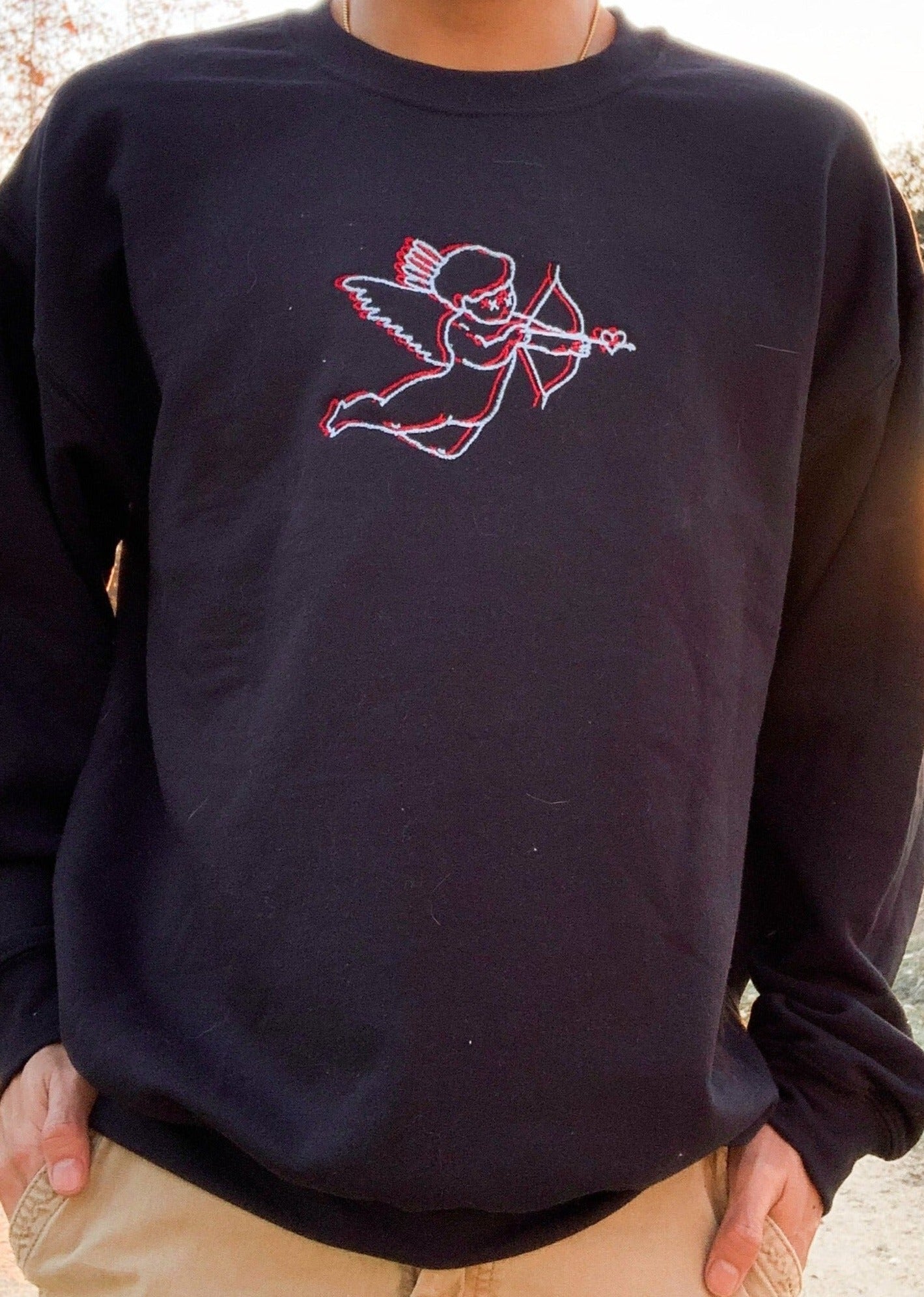 3D Cupid Black Embroidered Sweatshirt