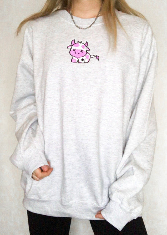 Grape Cow Embroidered Sweatshirt