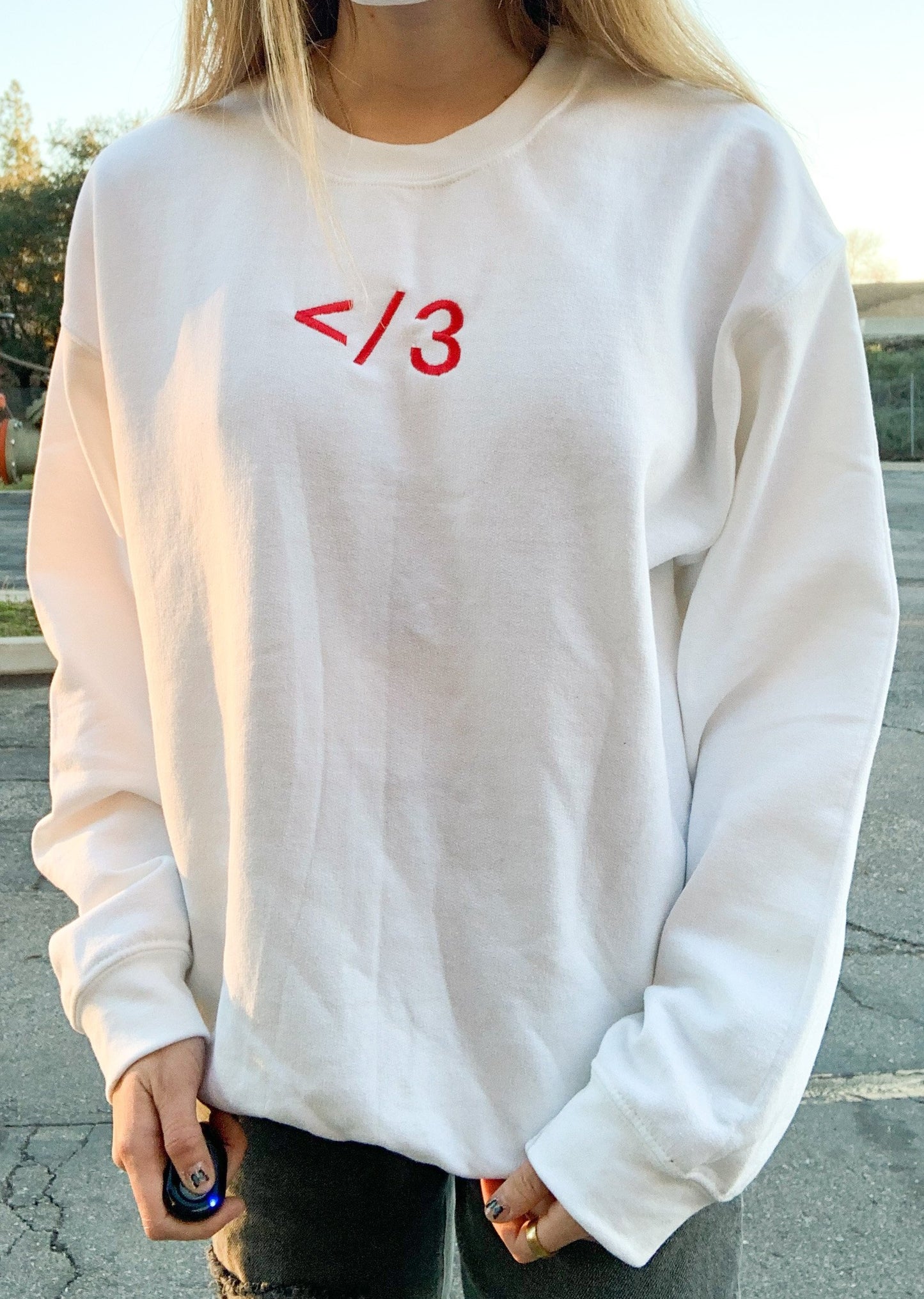 Broken Heart </3 White Embroidered Singular Sweatshirt