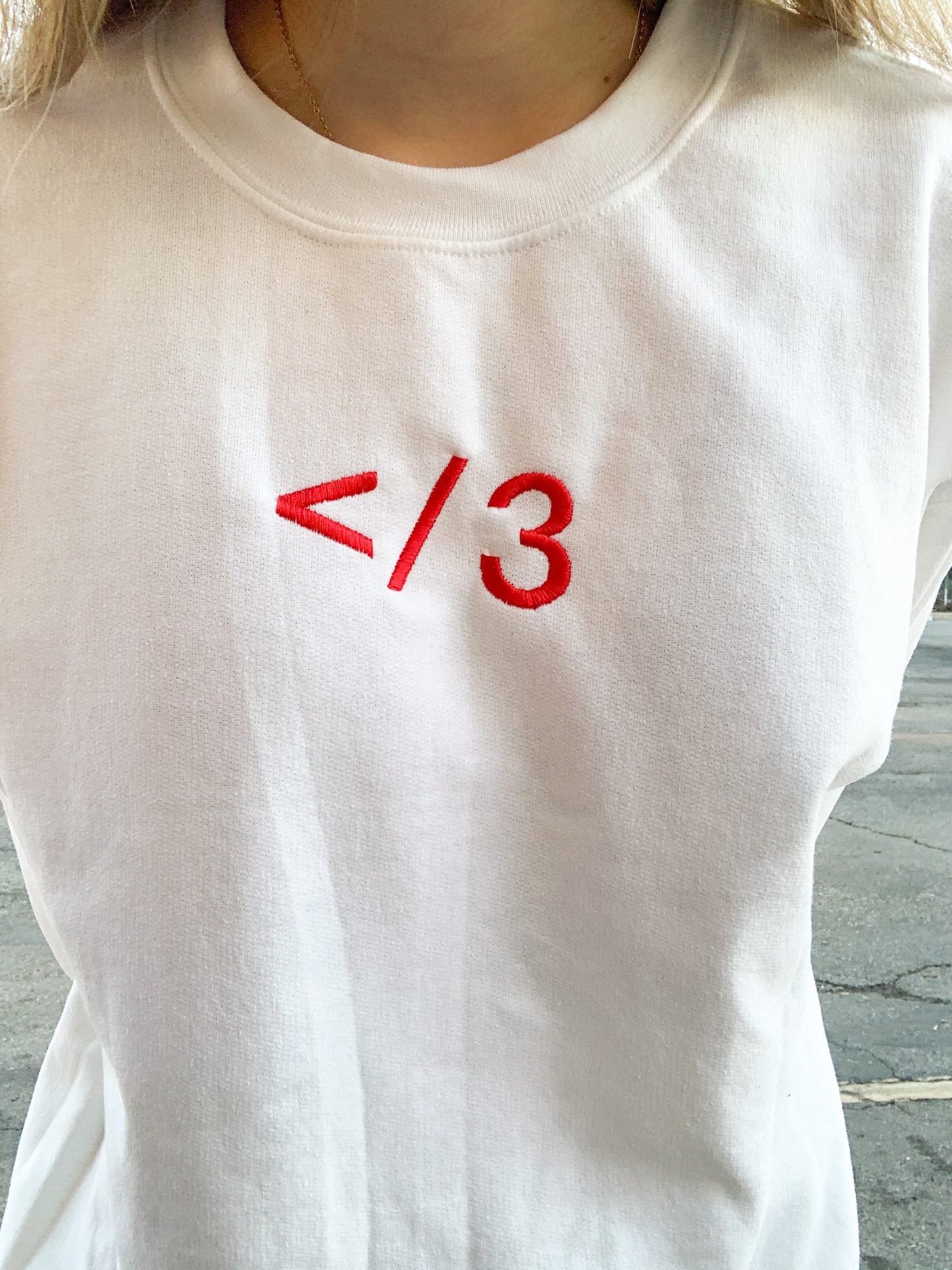Broken Heart </3 White Embroidered Singular Sweatshirt