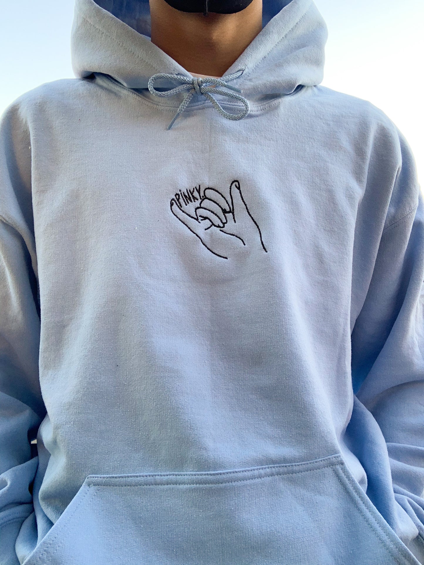 Pinky Promise Blue Singular Embroidered  Hoodie