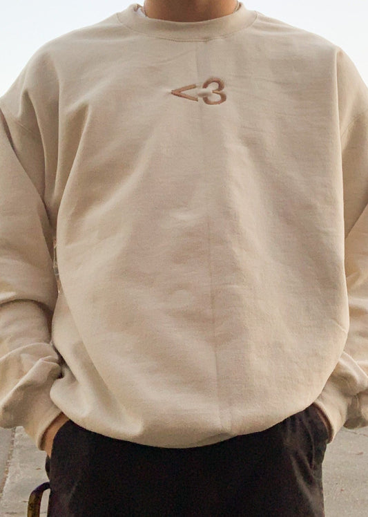 Heart <3 Tan Embroidered Singular Sweatshirt