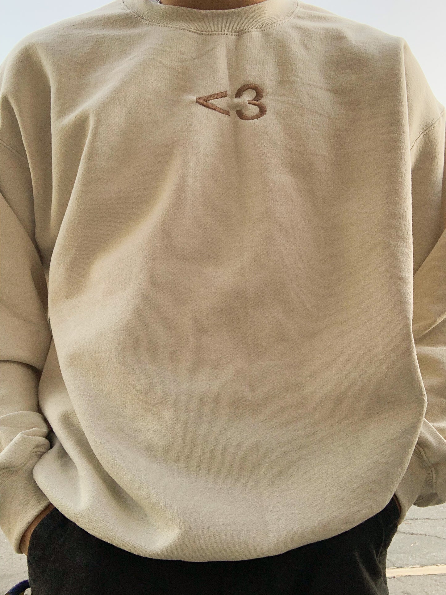 Heart <3 Tan Embroidered Singular Sweatshirt