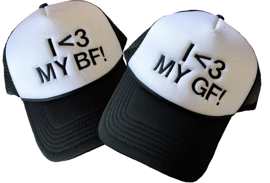 I LOVE MY BF / GF Matching Foam Trucker Hat Set