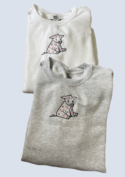 Sitting Heart Cows Embroidered Matching Set