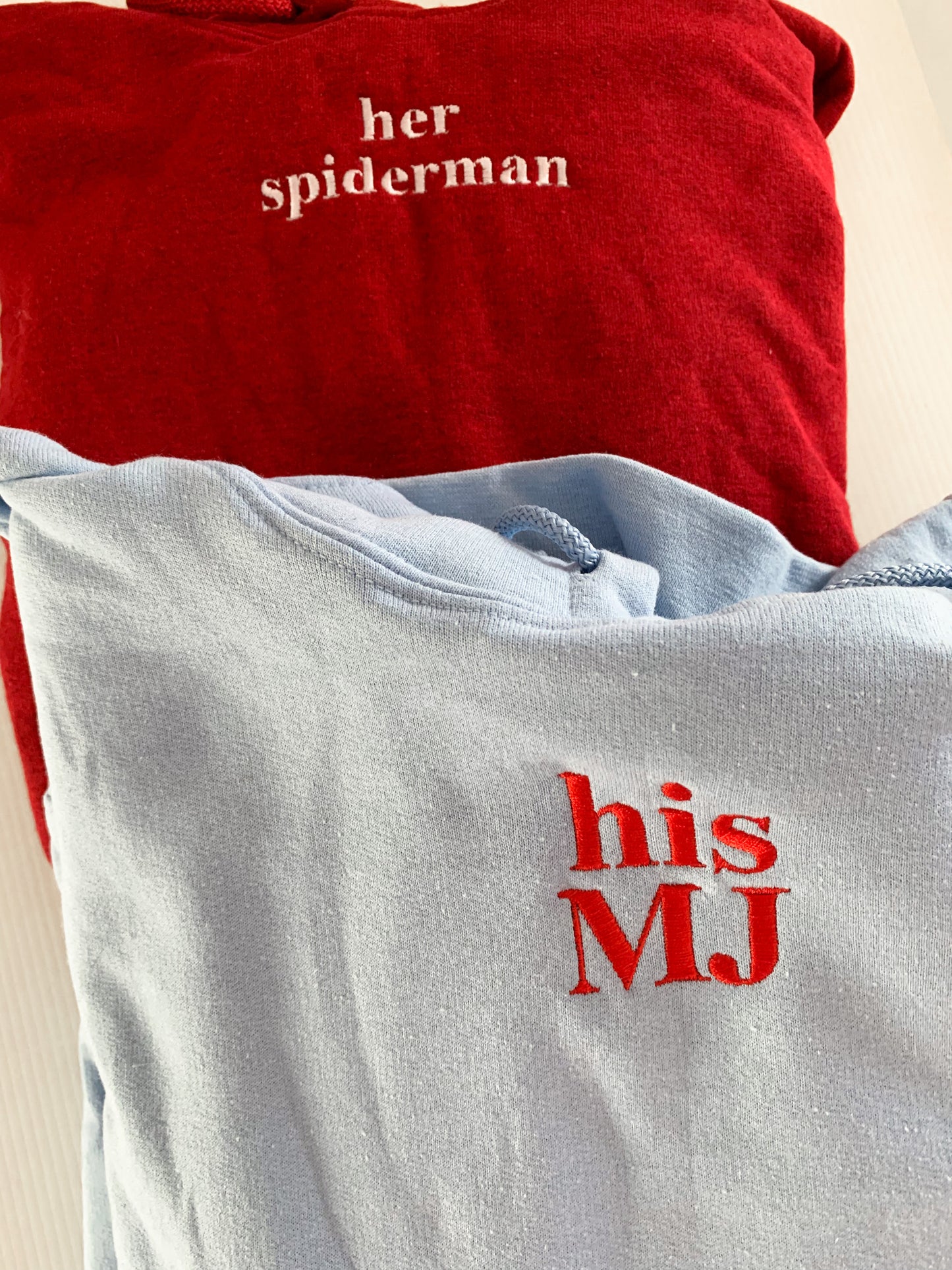 "her Spiderman" "his MJ" Embroidered Matching Set