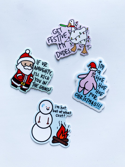 4 Piece Christmas Vinyl Glossy Sticker Pack (Bigger Individual Stickers than Sticker Sheet)