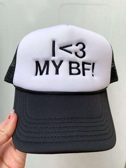 I LOVE MY BF / GF Matching Foam Trucker Hat Set