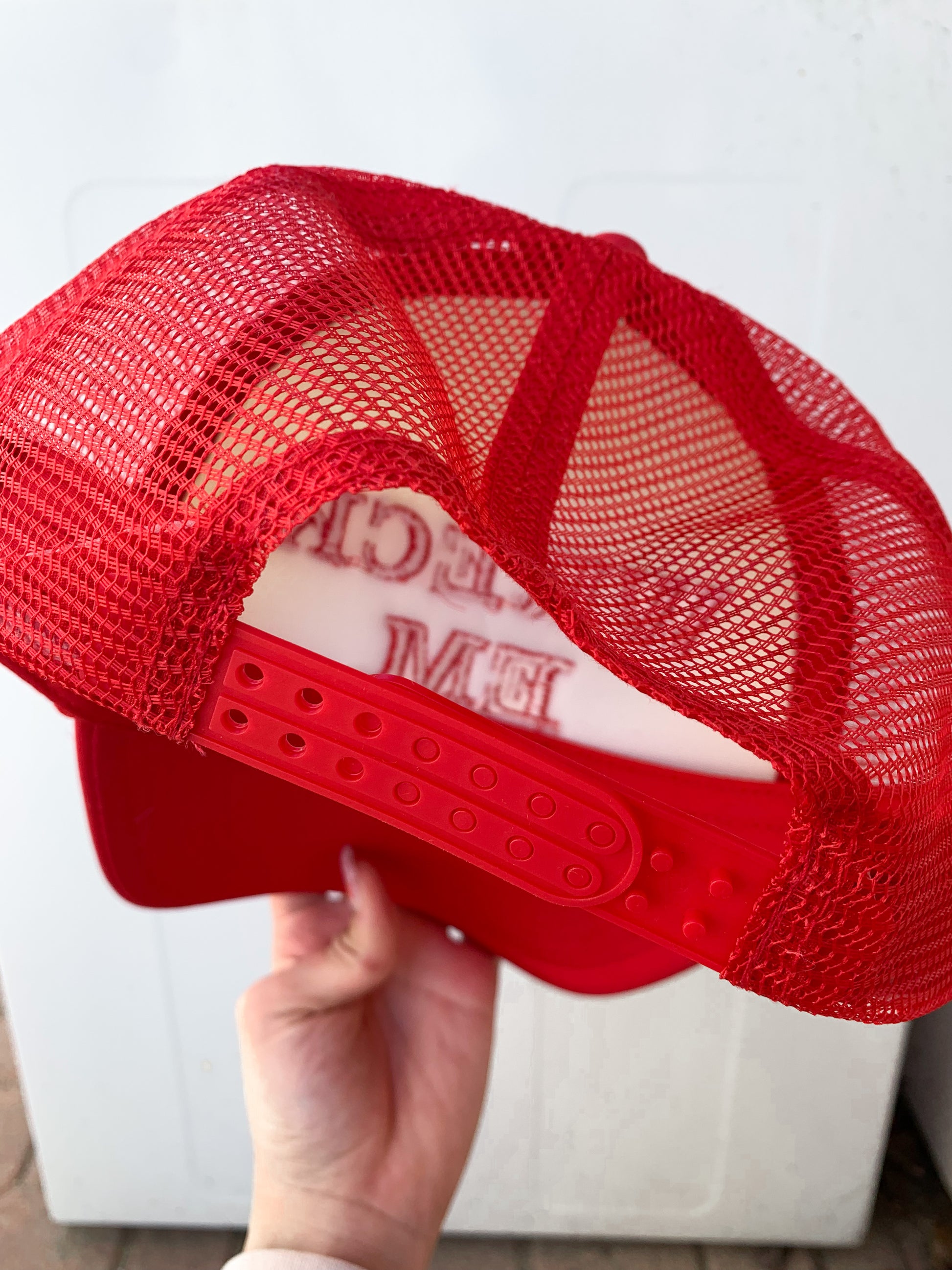 Custom Embroidered Trucker Hat - Snapback With Mesh Back, Add Your Own Text Or Logo (Red, L-XL)