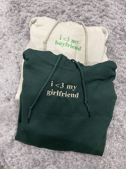 I Love My Boyfriend / Girlfriend Embroidered Matching Set