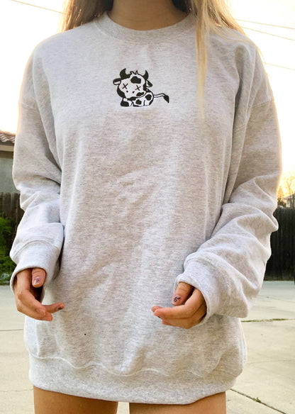 Regular Cow Embroidered Ash Sweatshirt