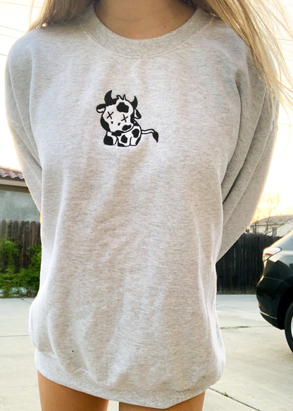 Regular Cow Embroidered Ash Sweatshirt