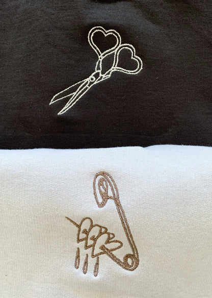 Scissor and Safety Pin Embroidered Set