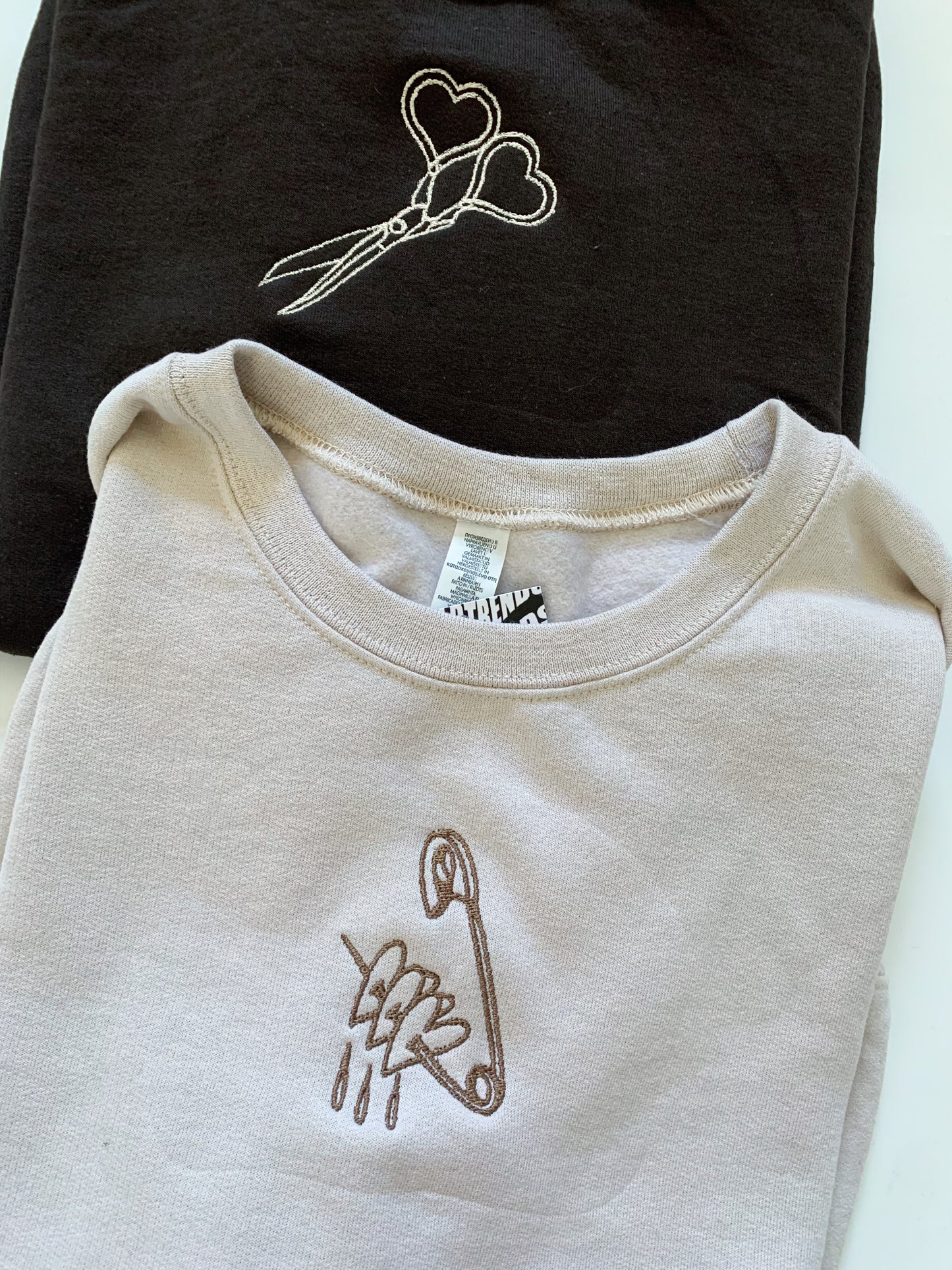 Scissor and Safety Pin Embroidered Set