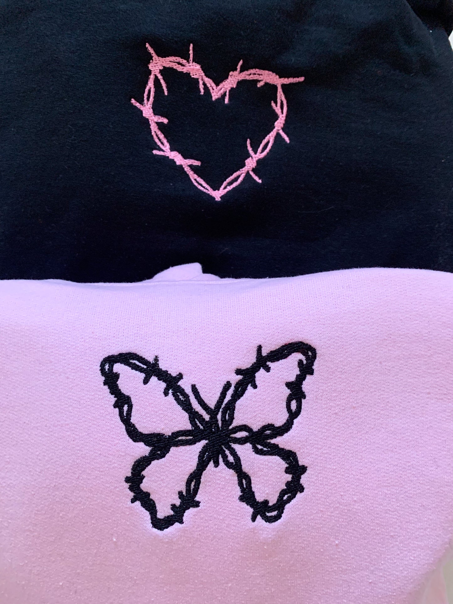 Barbed Wire Heart and Butterfly Embroidered Set