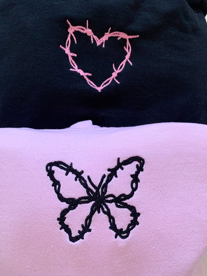 Barbed Wire Heart and Butterfly Embroidered Set