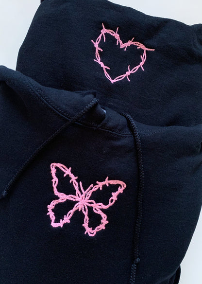 Barbed Wire Heart and Butterfly Embroidered Set