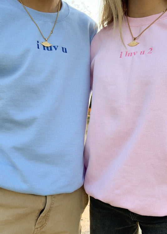 "i luv u" "i luv u " Matching Embroidered Set