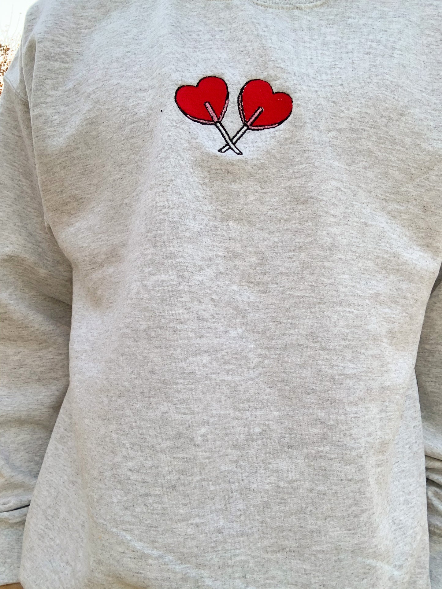 Lollipop Hearts Embroidered Ash Sweatshirt