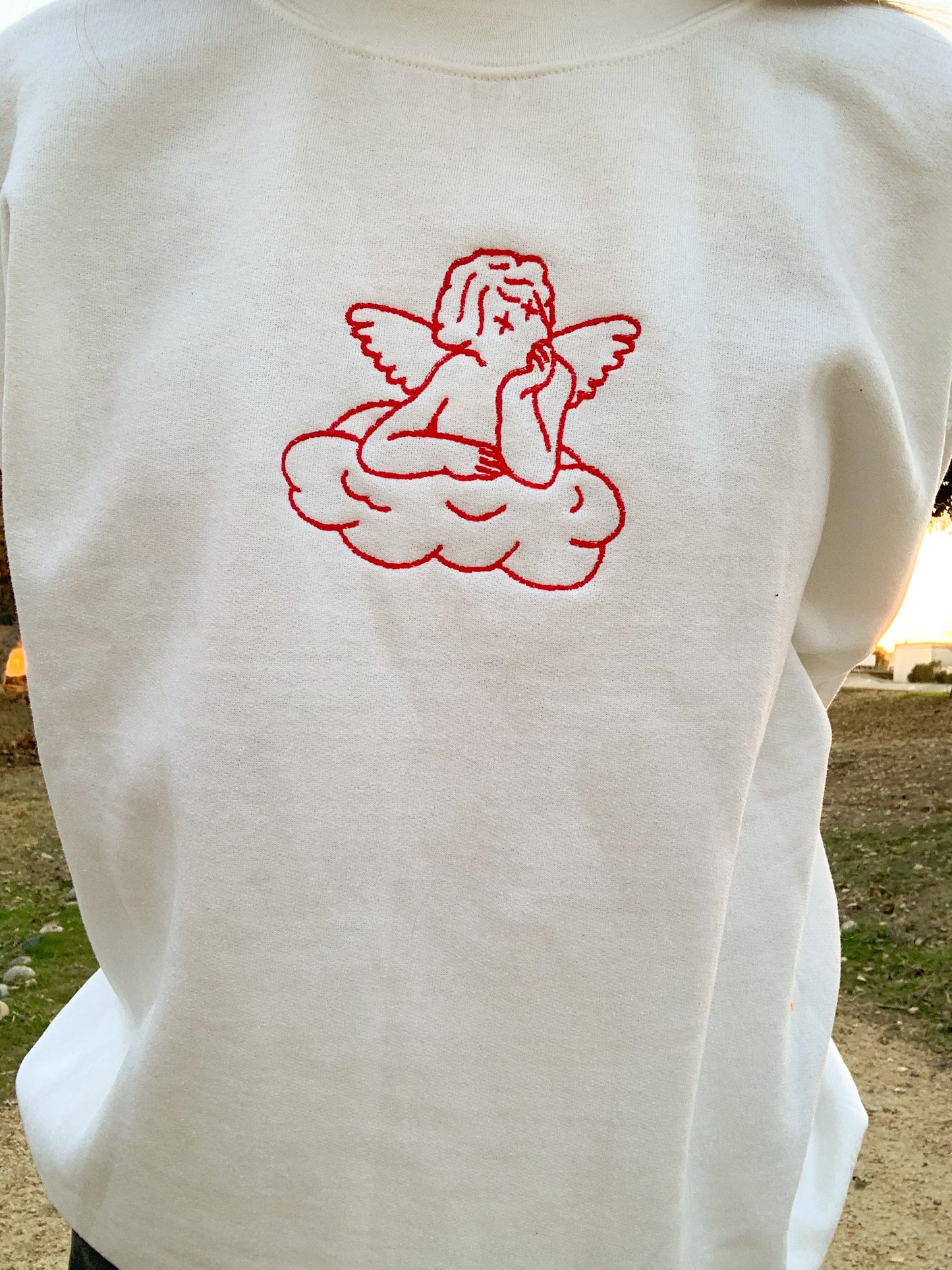 Red Angel Embroidered White Sweatshirt